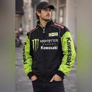 Monster Energy Kawasaki Racing Team Jacket Black Green Moto Sponsor size m